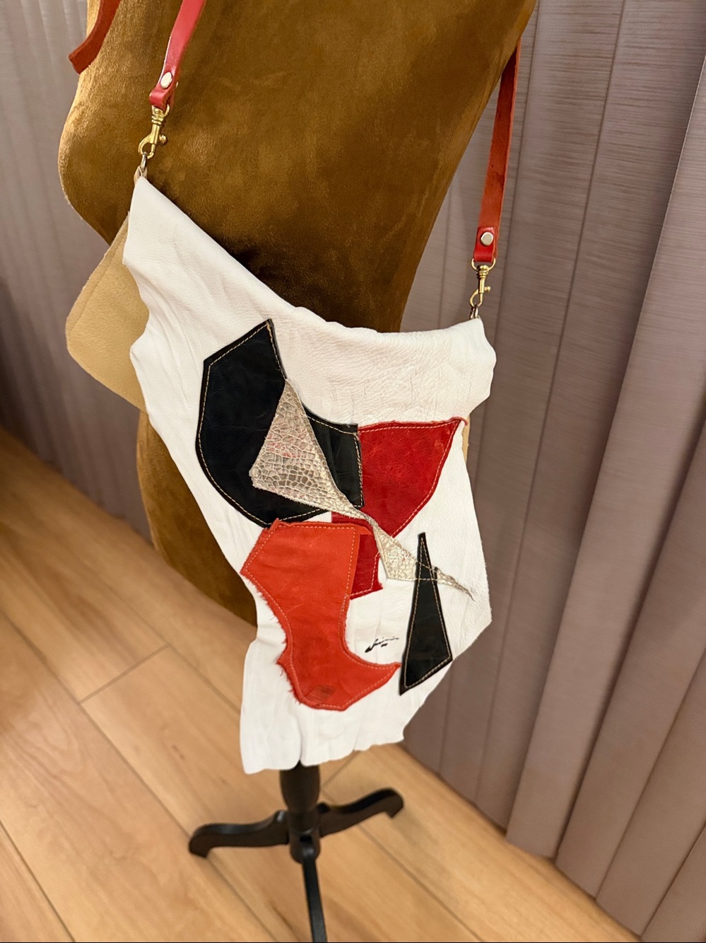 Women's Colorblock Leather Crossbody Bag - custom made, Black, White 1 of a kind